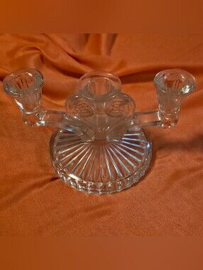 4/$67 Deal! Vintage Clear Glass 3-Arm Candle Holder
